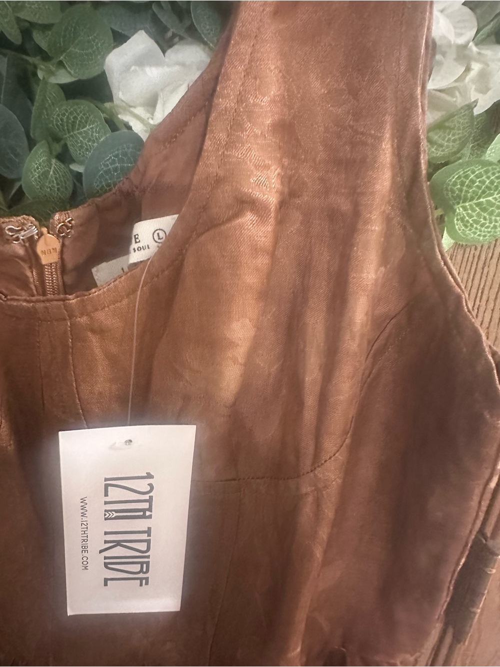 12th Tribe Copper-Brown Suede-Look Sleeveless Dress - Picture 2 of 3